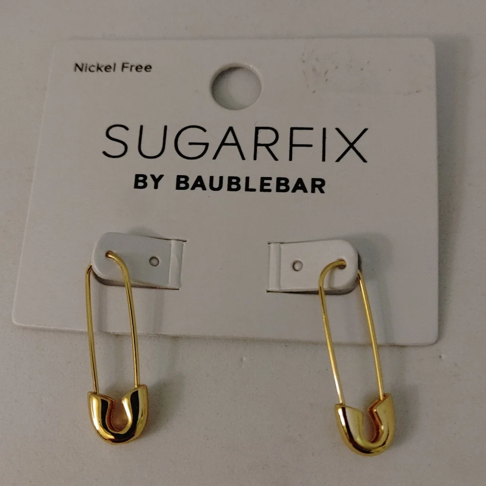 Sugarfix by Baublebar Gold Safety Pin Threaded Earrings Gold Tone